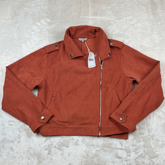 Naked Zebra Jackets & Blazers - Naked Zebra Rust Suede Utility Moto Jacket